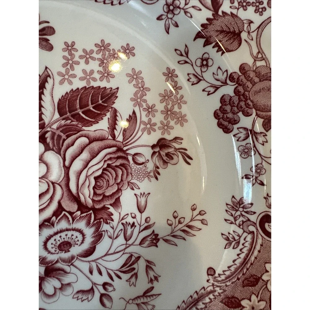 The Spode Archive Collection Blue Rose Print Pink/red And White Luncheon Plate.